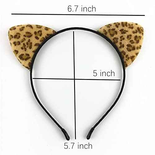 Cheetah Ears Hairband, Leopard Ears Headband for Women and Girls, Halloween Cosplay Accessories with Metal Headband and Artificial Furry Cat Ears