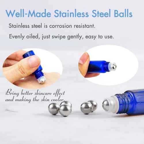 ZEJIA 3ml Roller Bottles 24Pack Cobalt Blue Thick Glass Essential Oil Bottles with Stainless Steel Roller Ball and 2 Droppers