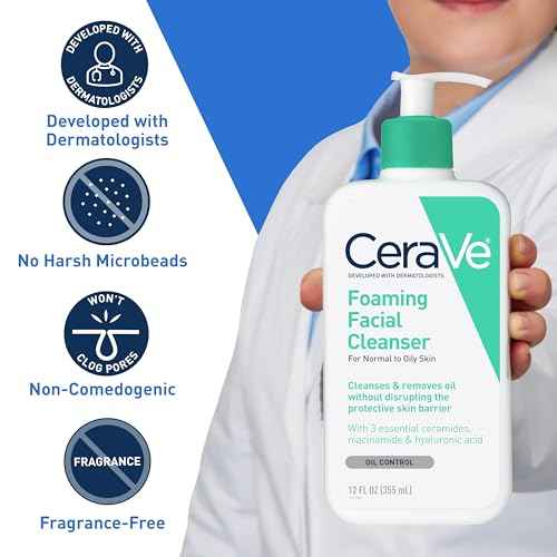 CeraVe Foaming Facial Cleanser, Daily Face Wash for Oily Skin, Hyaluronic Acid + Ceramides + Niacinamide, Fragrance Free & Paraben Free, Non-Drying Oil Control Face Wash, 19 Fluid Ounce