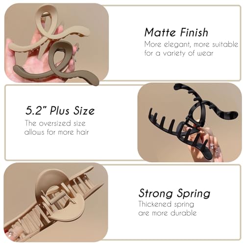 5.2 Inch Extra Large Claw Clips - 6 Pcs for Thick Hair, Women's Matte Bow Ribbon Style Hair Claws