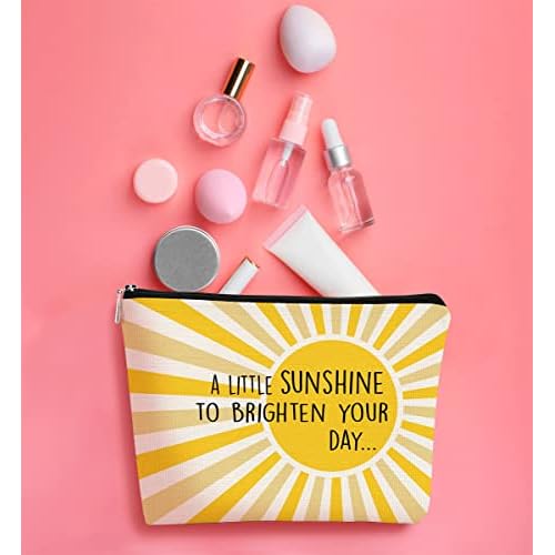 A Little Sunshine To Brighten Your Day Yellow Summer Inspirational Makeup Bag for Women, Cosmetic Bag Gift for Teen Girls,Birthday Christmas Gifts for Women Friends Mom Wife Grandma Daughter Teacher