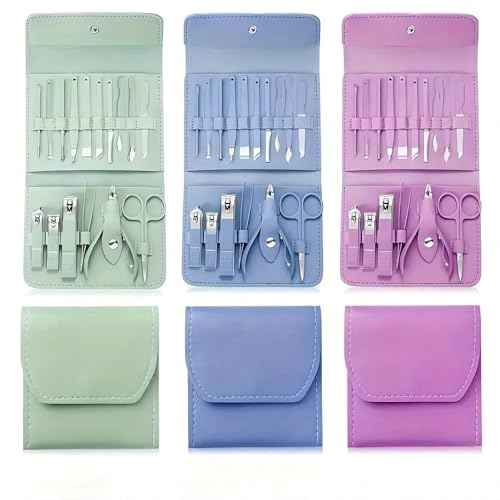 16PCS Professional Manicure & Pedicure Set Stainless Steel Nail Care Kit Travel Manicure Kit, Purple