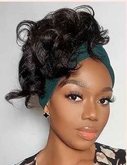 Emistar YAKI Body Wave Headband Wig Loose Curly Heabdand Wigs Glueless Synthetic Hair Natural Black Wigs for Black Women None Lace Front Wigs Headband Wigs 150% Density (Long)