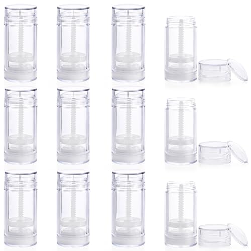 12 Pcs 30ml/1oz Clear Deodorant Containers Refillable Bottom Refilling Round Stick Plastic Twist Up Deodorant Bottles for DIY Chapstick Lip Balm Crayon