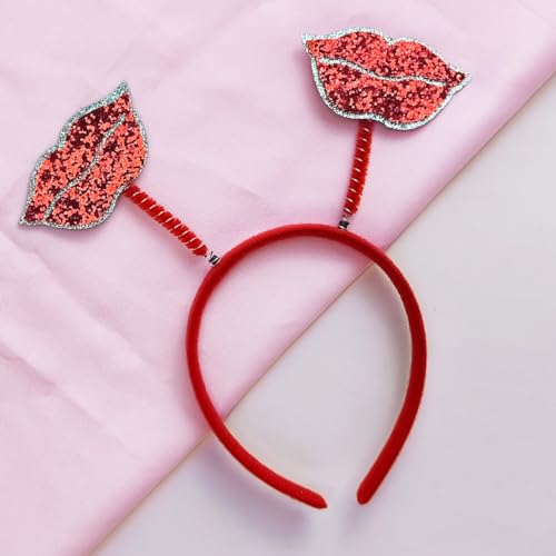 Red Lips Valentine¡®s Day Sequin Headbands Christmas Headbands for Girls Feather Red Glitter Lips Head for Women Girls Party Gift Valentines Decor Headwear (Red)