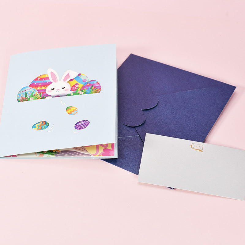 Easter Handmade 3D Pop-up Greeting Card with Rabbit and Eggs