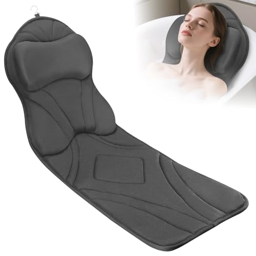 Full Body Bath Pillow for Tub, Ergonomic Bathtub Pillow for Neck and Back Support, 4D Mesh Bathtub Cushion with 10 Non-Slip Suction Cups
