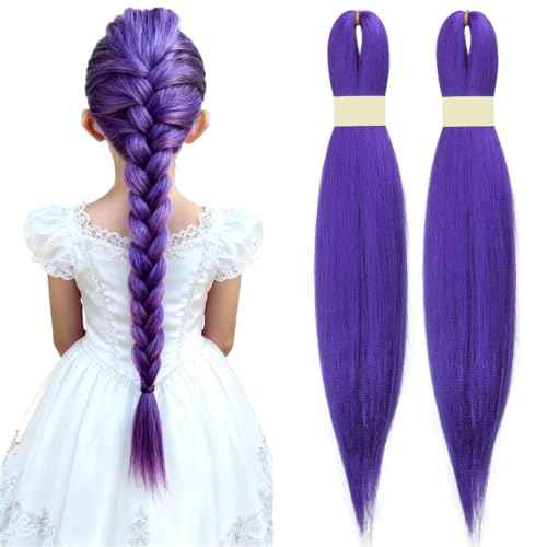 long Purple Braiding Hair Pre stretched Synthetic Hair Extensions for Braids,Yaki Texture Purple Hair Extensions for Stage Party Halloween Costume Cosplay 24 inch