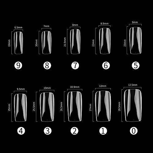 Full Cover Acrylic False Nail Tips, 1000PCS Fake Nail Shape Artificial False Nails Tips 10 Sizes with Case for Nail Art Salons (Clear+Natural)