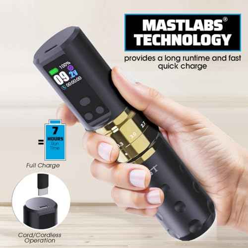 Mast Tattoo Fold2 Pro Tattoo Kit Complete Tattoo Gun Machine Kit 2 Batteries 2000mAh Power Supply for Long Time Needles Cartridges Black Tattoo Ink Kit