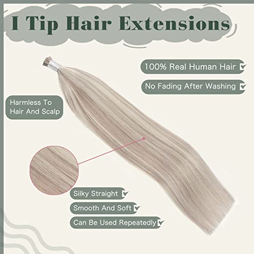 Sixstarhair I Tip Hair Extensions Human Hair Highlight Color Blonde 20/60 Gold Blonde With Ash Blonde I Tip Human Hair Soft Cold Fusion Itip Hair Extensions Remy Human Hair 24 Inch 50g/Pack