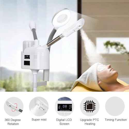 Facial Steamers Professional 3 in 1 Facial Steamer with 5X Magnifying Lamp, Upgrade PTC Heating, Hot/Cool Mist Steamer for Home Salon Spa Beauty