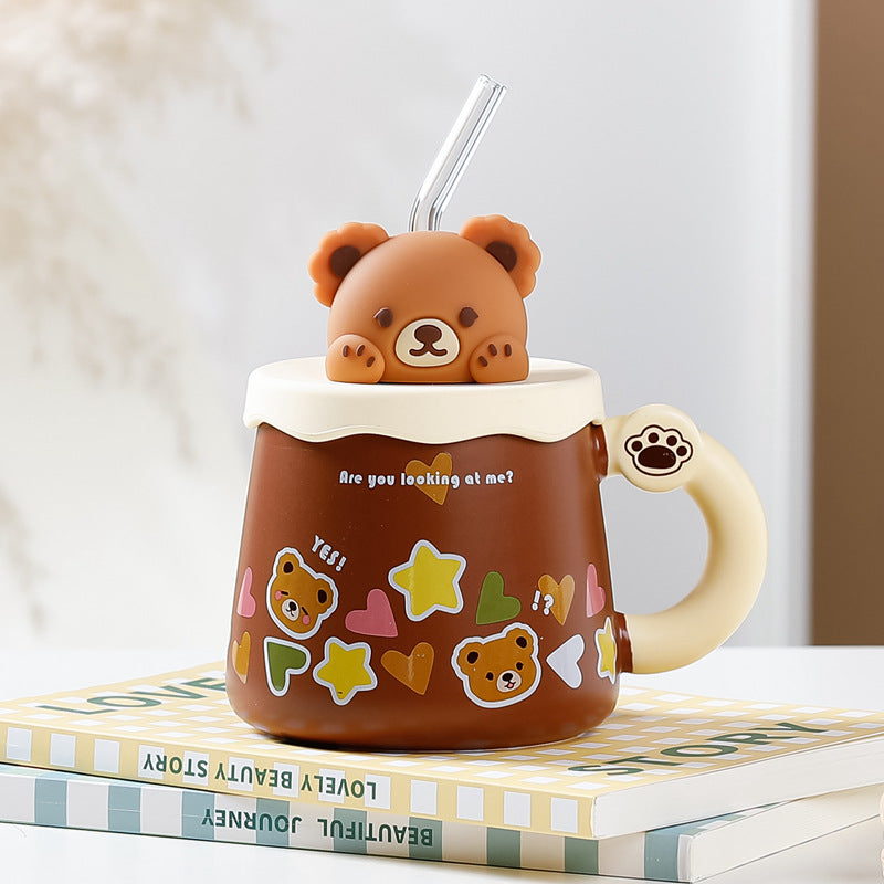 Large Capacity Straw Mug with Lid and Handle - 360ML-420ML, Korean Style Drinkware