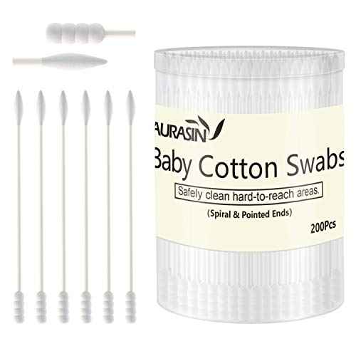 Baby Cotton Swabs, Paper Sticks Cotton Buds for Baby Ear Nose Clean-200Pcs(Spiral and Pointed)