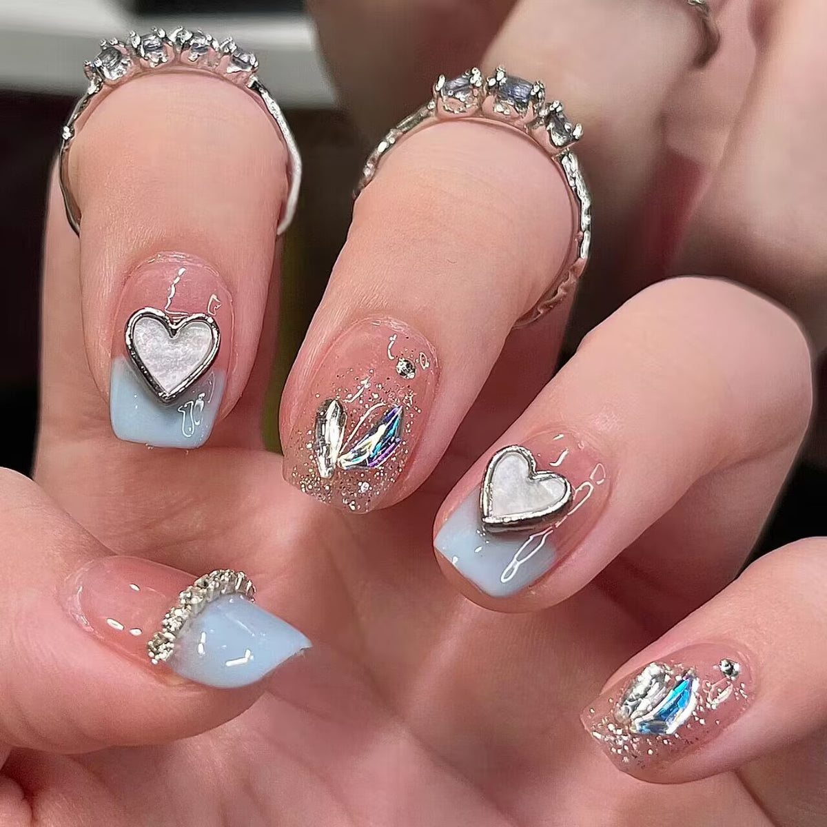 Ice Blue Butterfly Removable Nail Tips for Manicure - French Style, Jelly & Glue Variants