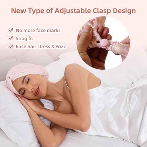 Adjustable Silk Satin Hair Bonnet for Sleeping Women, Double Layer, Silk Hair Wrap for Sleeping Women Men, Curly Natural Braid Straight Unisex - Pink