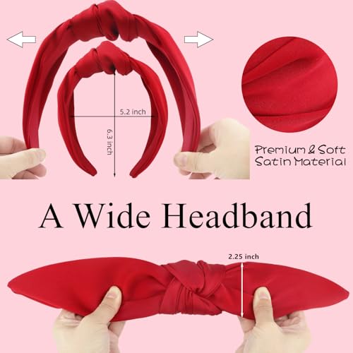 Red Headband, Top Knot Headband for Women Non Slip, Halloween Knotted Headbands for Girls, Wide Head Bands Hair Accessories for Gift Christmas