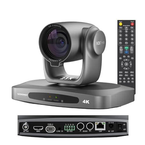 4K NDI PTZ Camera with AI Auto Tracking 21X Optical Zoom HDMI/SDI/USB 3.0/PoE/IP for Church Worship, Live Events, Video Conferencing (OBS, vMix, Zoom, Teams)