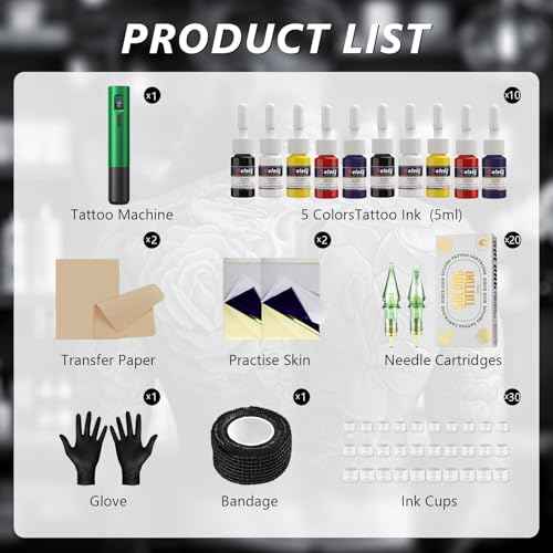 Tattoo Machine,Wireless Tattoo Gun with LED Screen Display Tattoo Kit with Cartridge Needles Tattoo Ink Practice Skin