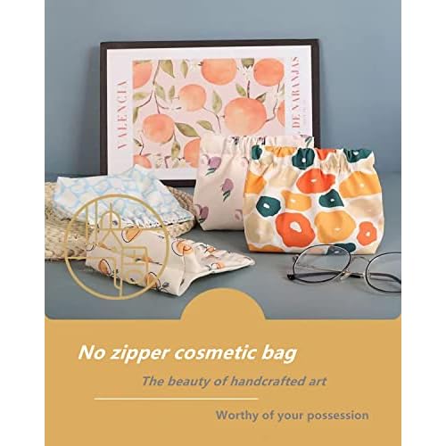 Small Pouches for Purse, 3pcs Portable Mini Makeup Bag, No Zipper Self-closing Accessories Organizer for Cosmetics Headphones Jewelry (D)