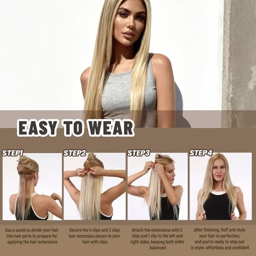 Clip in Hair Extensions Real Human Hair 14 Inch 80g 7Pcs Remy Extensions Double Weft Straight Hair Extensions for Add Volume (14in, 80g, #16/22)