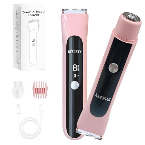 2 in 1 Bikini Trimmer for Women Dual Head Electric Shaver,IPX7 Waterproof Wet & Dry, Painless Shaver for Body Face Private Area Pink