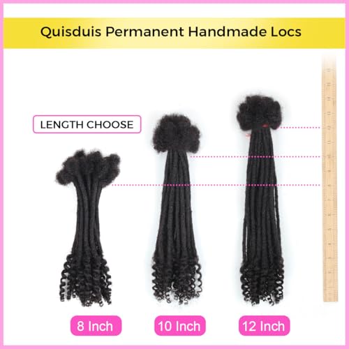 12 inch Loc Extensions Human Hair with Curly Ends, 0.4cm Width Permanent Dreadlock Extension Human Hair 50 Strands Natural Black 100% Full Handmade Dreads .Dyed and Bleached Pre Curled Drealocks
