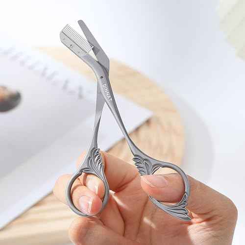 Eyebrow Trimmer Scissor With Comb, Eyebrow Trimmers, Professional Precision Eyebrow Trimmer, Stainless Steel Eyebrow Trimmer Scissors with Combs, A Must-have Makeup Tool (Dark Grey)