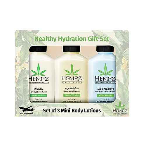 Hempz Healthy Hydration Triple Moisture, Age Defying, & Original (2.25 Oz, 3-Pack) Body Moisturizing Lotion Gift Set ? Mini Scented Travel Cream Skin Care for Women & Men, Made with Shea Butter