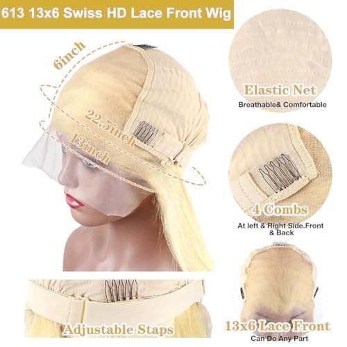 Koiaskral 613 Lace Front Wig Human Hair 20 Inch 200% Density Body Wave 13x6 HD Transparent Lace Pre-Plucked with Baby Hair