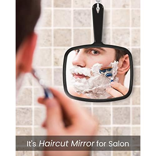 PROTECLE Hand Mirror,9.3" L x 6.7" W Salon Barber Hairdressing Handheld Mirror with Handle, Square Black