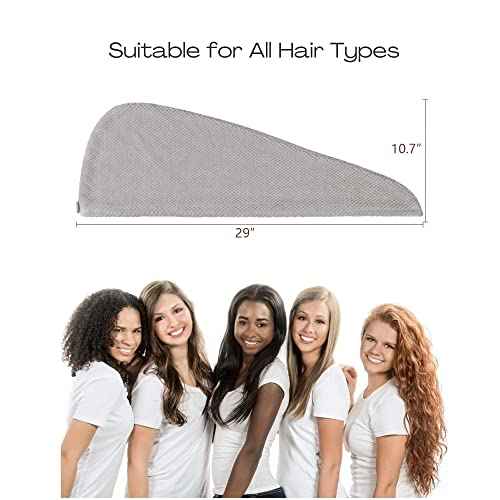 Extra Large 4 Pack Microfiber Hair Towel Wrap for Women Super Absorbent & Quick Dry Hair Drying Towels with Button, Hair Turbans for Curly Hair Long & Short Hair - Anti-Frizz