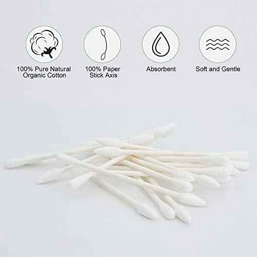 Cotton Swabs Precision Pointed - 400 Count Pointy Organic Cotton Buds Double Side Tightly Wrapped Cotton Tips Paper Stick Soft Gentle Lint-Free Cruelty-Free, Pointy & Round (White)