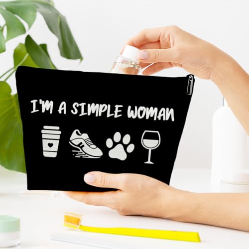 Running Gifts Makeup Bag, I'm A Simple Woman Cosmetic Bag for Purse, Gifts for Women Runner Dog Coffee Lovers, Birthday Present for Sister BFF Female