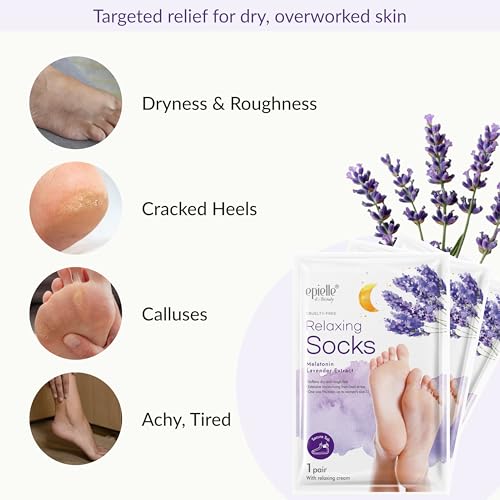 Epielle Relaxing Foot Mask 6 Pairs, Deep Moisturizing Socks for Dry, Cracked Feet, Self Care Gifts for Women, Spa Kit, Stocking Stuffers, Thanksgiving Essentials