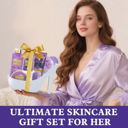 Gifts For Women, Spa Gift Basket for Women? 9 Piece Set of Lavendar Home Spa Set, Bath Gift Set, with Shower Gel, Shea Butter and Body Lotion, Anniversary Christmas Basket Gifts for Mom, Wife