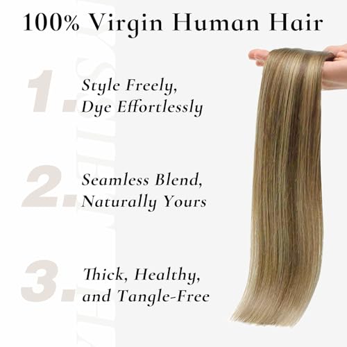 Tape in Hair Extensions Human Hair, 20pcs 50g 20 Inch Tape in Hair Extensions,Balayage Chocolate Brown To Caramel Blonde,Invisible Remy Silky Straight Natural Thick Real Human Hair Extensions