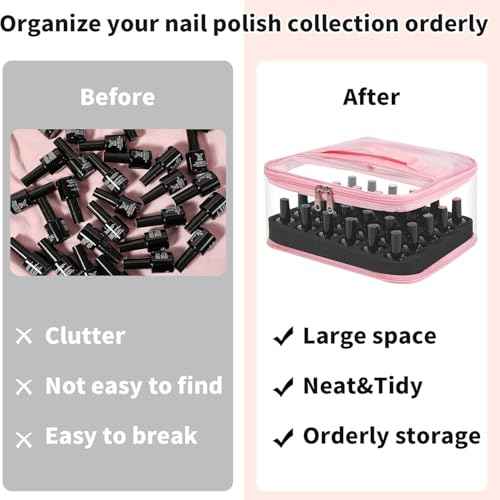 Beloving Clear Nail Polish Organizer Holds 30 Bottles PVC Nail Polish Case See-Through Nail Supplies with Manicure Tools Storage Sections, Portable Travel Nail Tech Carrying Bag for Storage Display