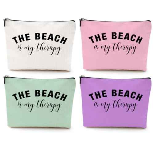 4PCS Beach Vacation Essentials Makeup Bag, Cute Cosmetic Bags for Women, Beach Accessories Travel Toiletry Bag Girls Trip Weekend Gifts for Women Friend Mom Summer Vacation Birthday Mothers Day