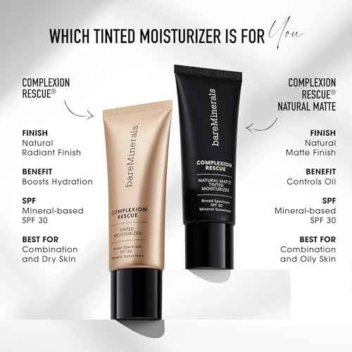 bareMinerals Complexion Rescue Natural Matte Tinted Moisturizer for Face with SPF 30, Tinted Mineral Sunscreen, Sheer-to-Light Coverage, Matte Skin Tint for Oily Skin, Vegan