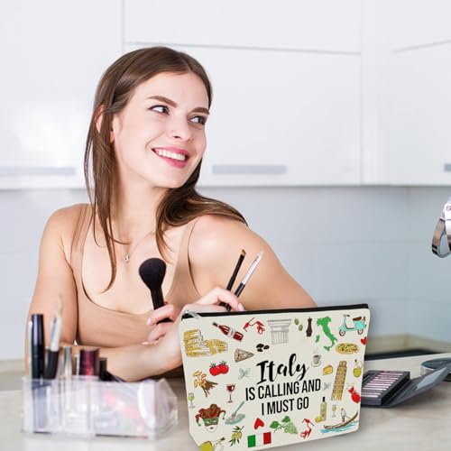 Italy Travel Essentials Gift: Small Makeup Bag Italy Is Calling And I Must Go For Teen Girl & Women Travellers.Ideal Trip Gift Cosmetic Bag For Travel, Birthdays, & Christmas