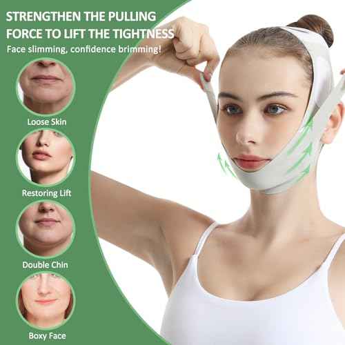 Reusable Facial Lifting Belt, V Line Lifting Mask with Chin Strap for Sleeping, Jaw Exerciser V-Shaped Double Chin Reducer, Jawline Shaper with Adjustable Straps