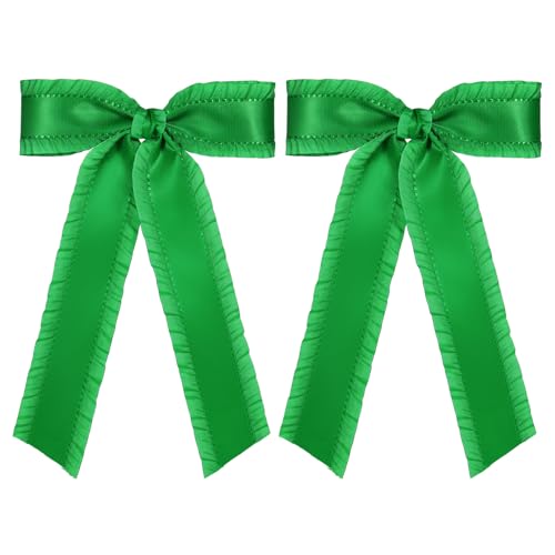 Green Hair Bow Clips for Women Girls 5.5 in Big Silky Ruffle Satin Hair Ribbon Bow-Knot Alligator Barrettes Hairpins Early Spring St Patricks Day Dress Decor Accessories Gift