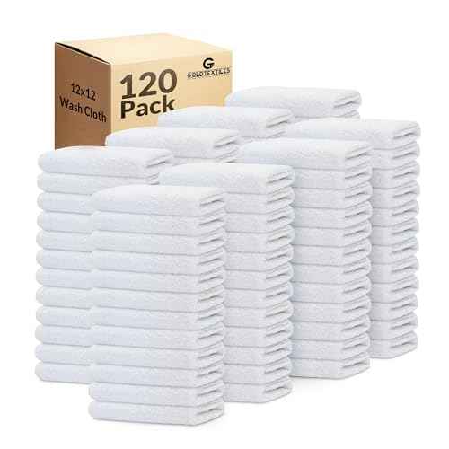 GOLD TEXTILES 120 Pack Economy White Washcloths Set (12x12 inches) - Cotton Blend Commercial Grade Cleaning Rags, Quick Drying & Soft Face Cloths, Fingertip Towels for Bathroom, Spa, Gym, and Kitchen