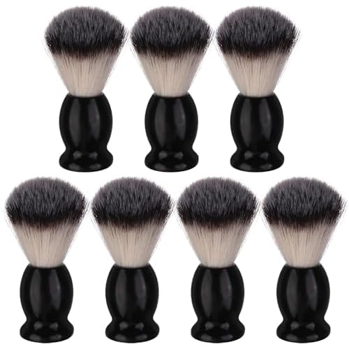 7Pcs Men Shaving Brush Wood Handle, Professional Salon Tools Hand Crafted Shaving Brush Wood Handle Black Wood Handle Shave Brushes Handmade Nylon Hair Brush for Men