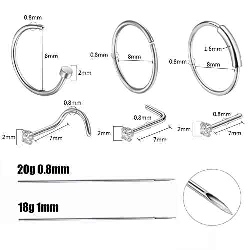 Nose Piercing Kit - 34pcs With Stainless Steel Needles 18G 20G, Clamps, Gloves, Rings, Nails for Body Piercing Supplies