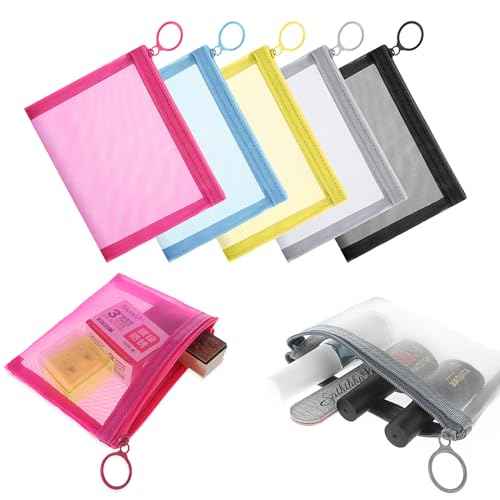 5 Pcs Mesh Zipper Pouch Bags, Small Makeup Bag for Purse Mini Zipper Mesh Bags Cosmetic Travel Toiletry Bag for Daily Toiletries Office Supplies & Cosmetics Travel Accessories