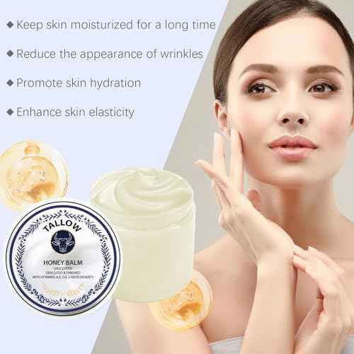 Grass Fed Honey & Tallow Balm -Beef Tallow Beeswax and Honey Moisturizer, Organic Beef Tallow Moisturizer for Face & Body Lotion Skin Care for Sensitive Skin