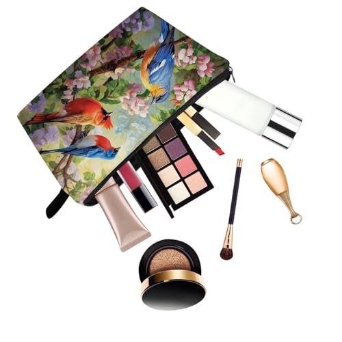 Floral Bird Makeup Bag Cute Small Organizer Bag with Zipper Floral Bird Cosmetic Bag Aesthetic Birthday Present for Women Sisters Friends -1