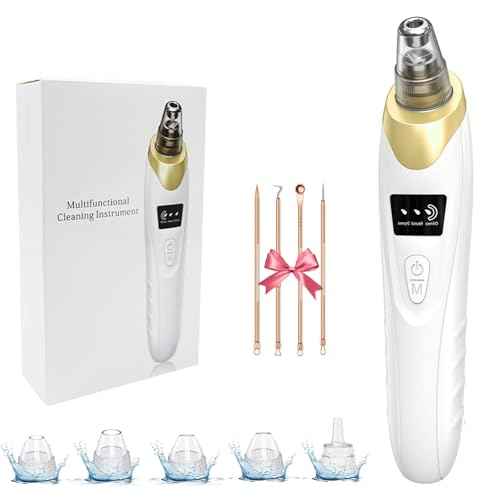 2025 Pore Vacuum, USB Rechargeable Blackhead Remover Vacuum,3 Levels Adjustable Pore Vacuum Blackhead Remover, with 5 Suction Power,6 Probes,Face Vacuum Pore Cleanser for Women & Men-Gold